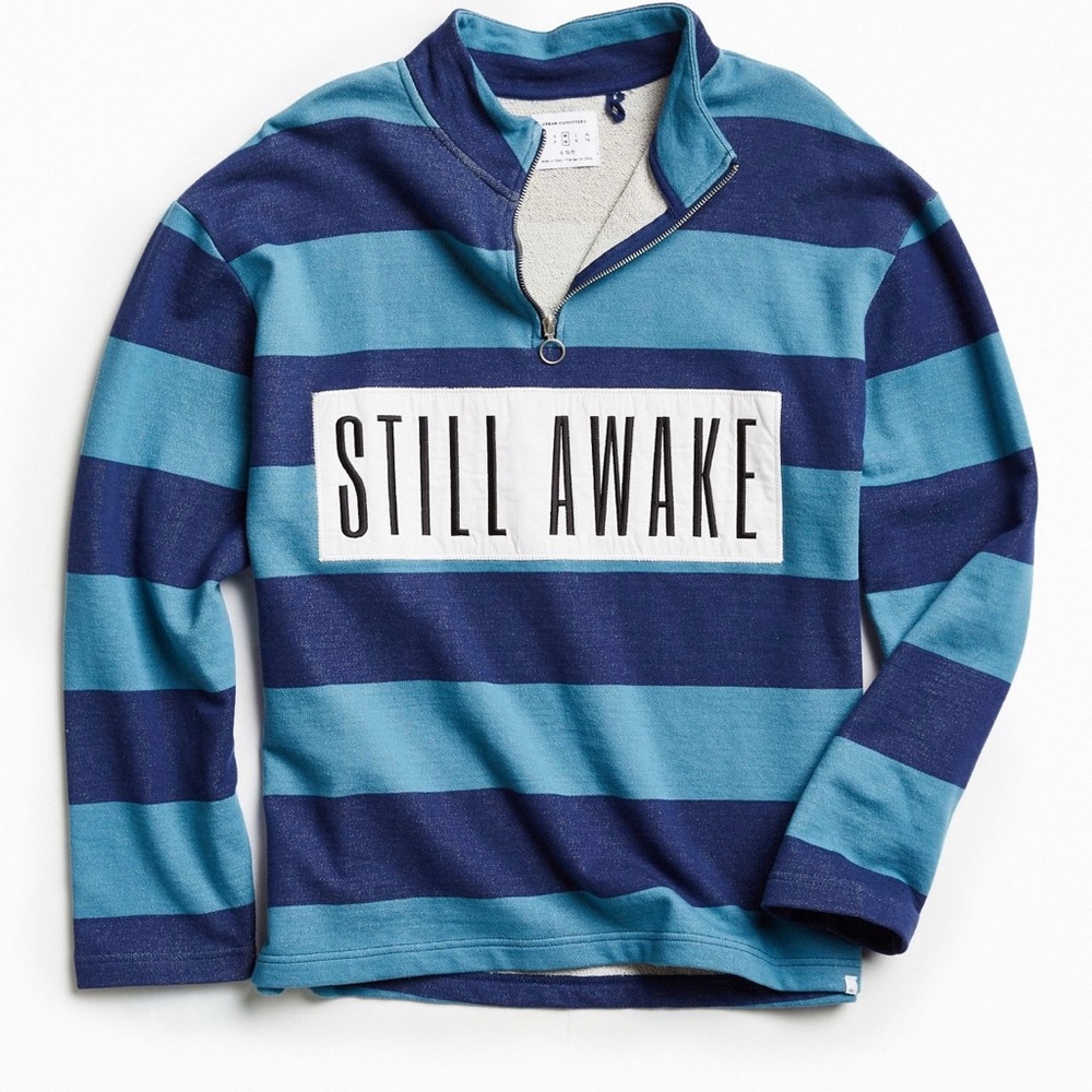 URBAN OUTFITTERS UO Still Awake Half Zip Mock Neck Sweatshirt Rugby Navy XL